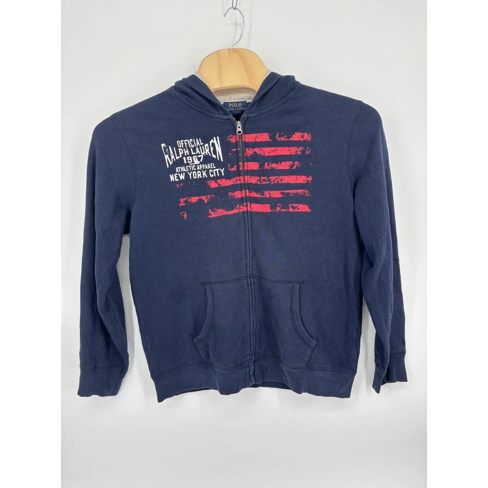 Polo Ralph Lauren Mens XL Navy Blue American Flag Full Zip Hoodie Sweatshirt